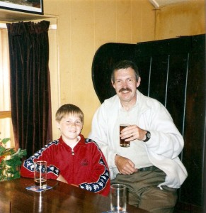 A young and chubby me with my Dad in a pub in Cornwall